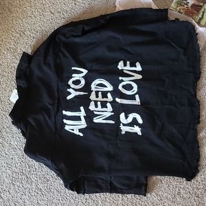 "ALL YOU NEED IS LOVE" frayed shacket- black, medium